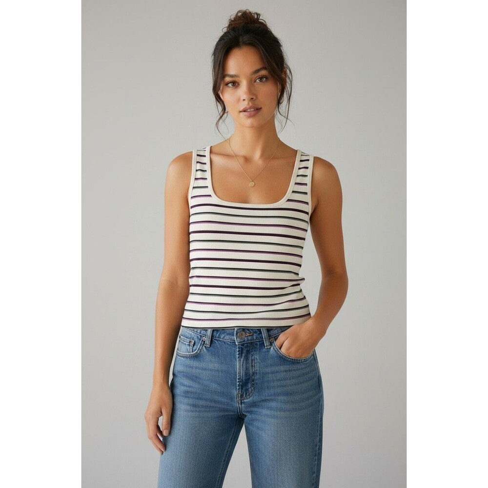 Vintage 90s GAP Tank Top Striped Cotton Scoop Neck Retro Minimalist Sz L
